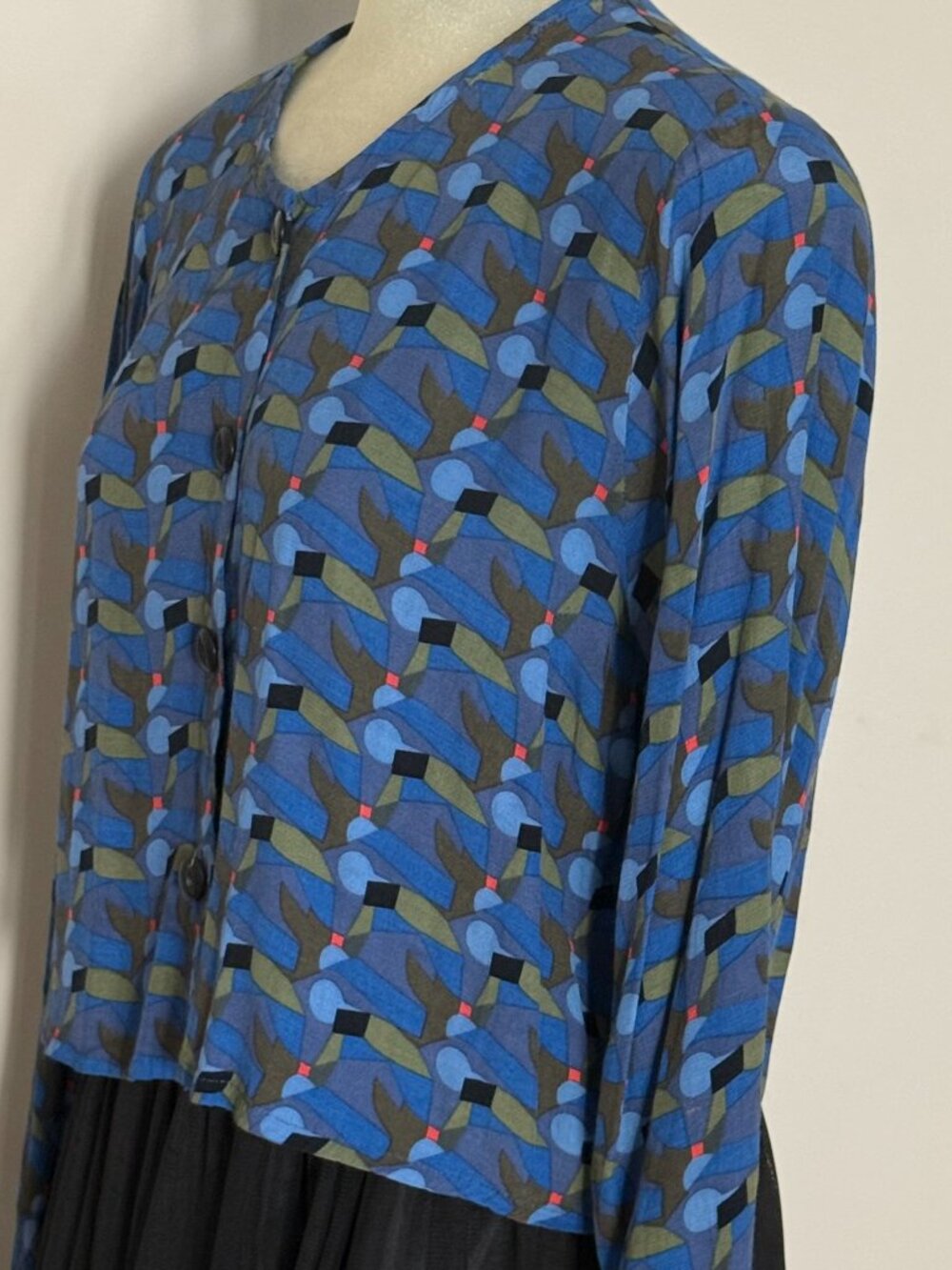 FLAX Jeanne Engelhart Rayon Geometric Cropped Cardigan Large Artwear